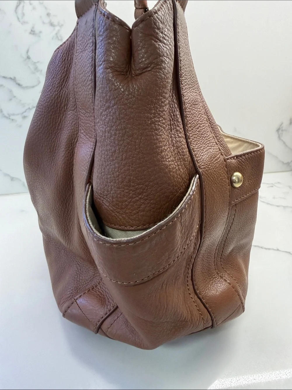 J Crew Classic Brown Leather Tote Handbag